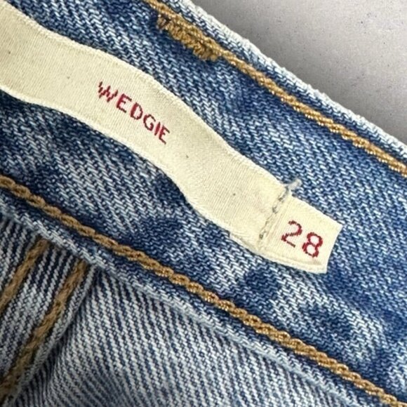 Revolve Levis Wedgie Raw Hem Button Fly High Rise Denim Shut Up Blue Size 28 - Picture 6 of 15